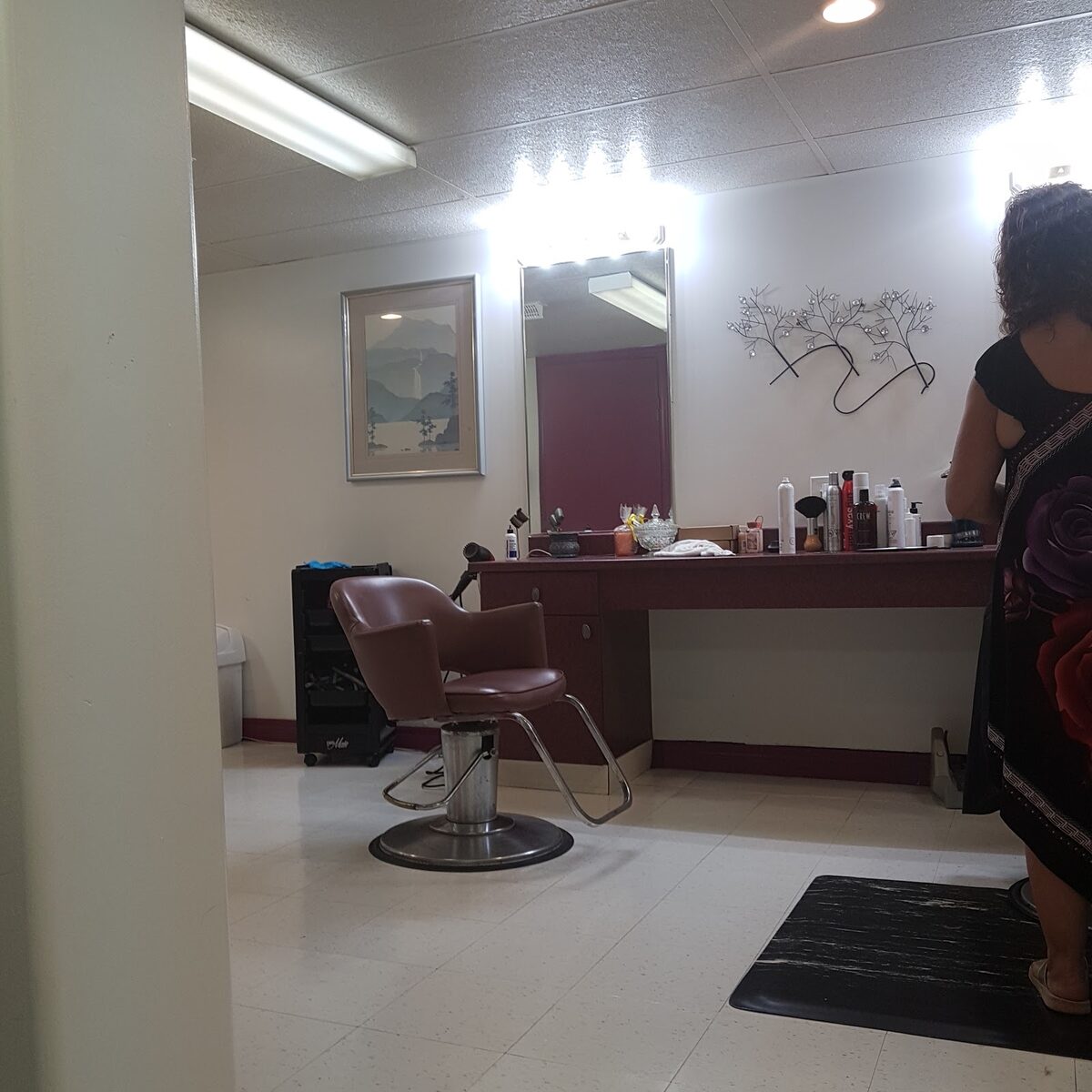 A styling station inside Romy's Hair Studio